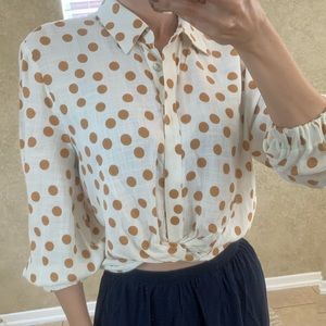 Polka dot shirt with front knot, worn 1x, Small